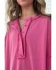 Azura Exchange Rose Red Exposed Seam Button Neck Wide Sleeve Tunic Top