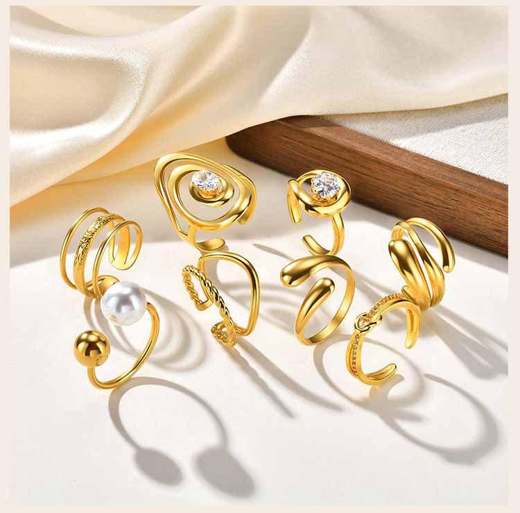 Fashion Stainless Steel Open Ring Minimalist for Women, Unique Adjustable Geometric Stacking Ring Gold Plated Waterproof Jewelry