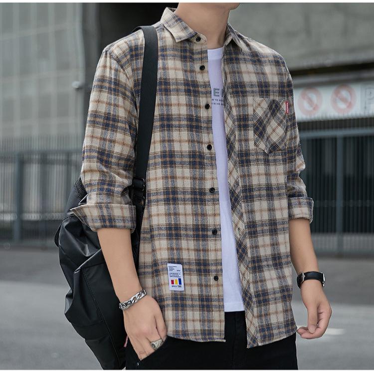 Unisex Retro Plaid Color Block Loose Casual Shirt - Spring/Autumn