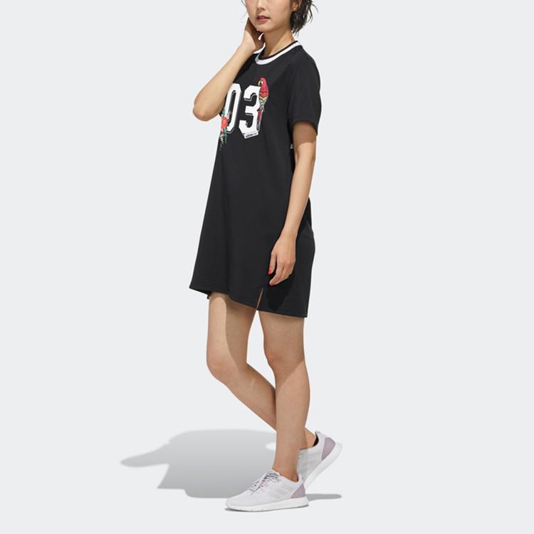 Adidas Neo Farm Dress Logo Sports Loose Print Moisture Wicking Quick Dry Ultra Light Breathable Round Neck Short Sleeve Dress Women Dresses FN6485