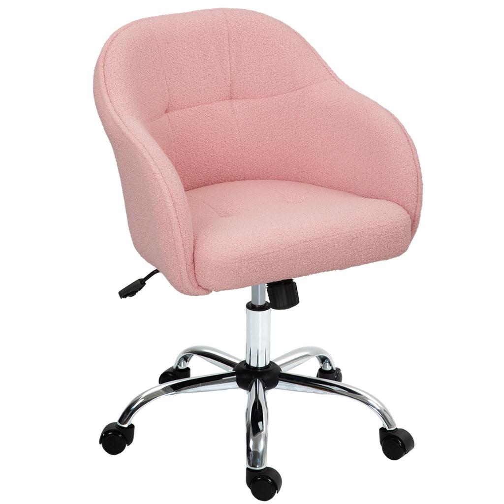Home Office Chair, Ergonomic Desk Chair with Rocking Function, Teddy Velvet Look, 56 X 61 X 86 Cm, Pink