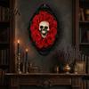 Spooky Skull Wall Art Halloween Gothic Decoration, Vintage Red Rose Frame Sculpture, Decor Horror Spider Web Ornament for Holiday Party Hanging