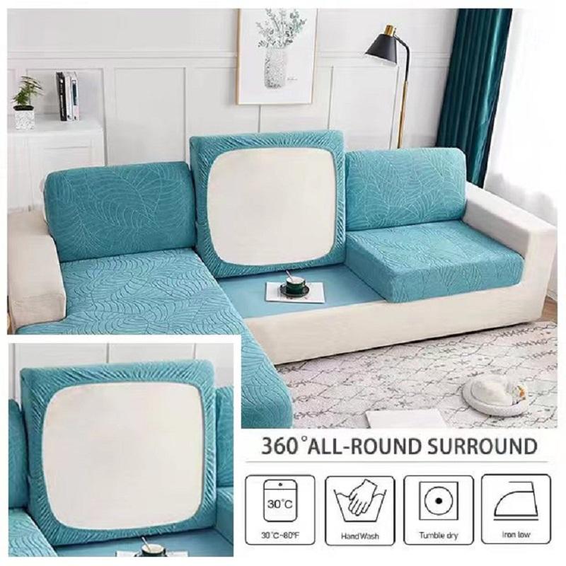 Jacquard Water Resistant Seat Cushion Cover Elastic Grey Sofa Cover for Living Room Furniture Protector for Pets Kids Removable