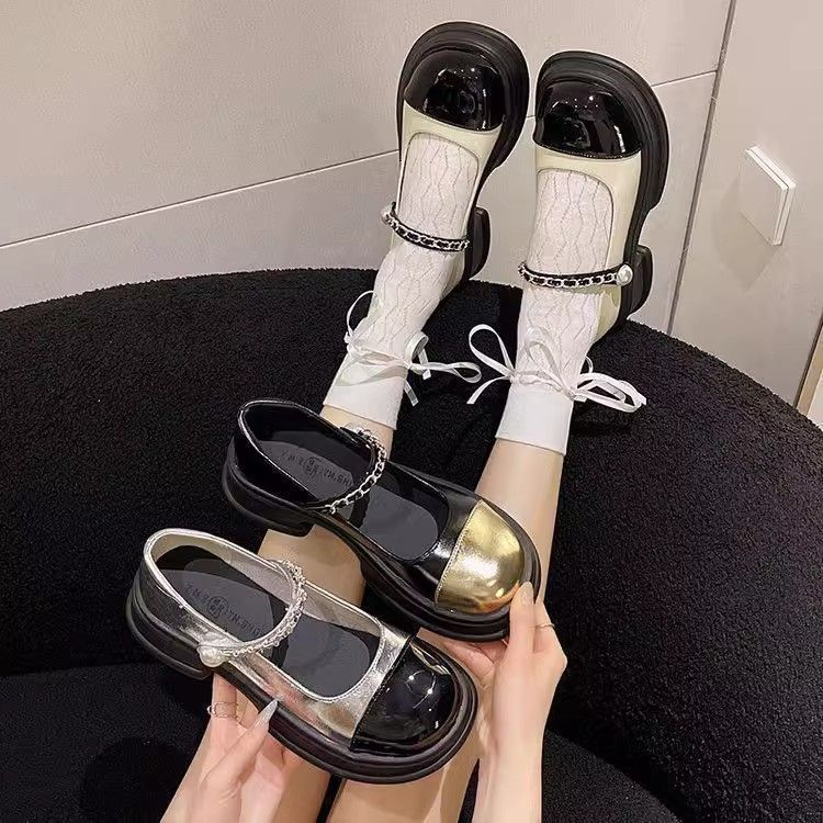 Dicker Absatz dicke Sohle vielseitige Studenten Mary Janes Einzelschuhe Damen neu Sommer schwarz mit Rock französische kleine Lederschuhe