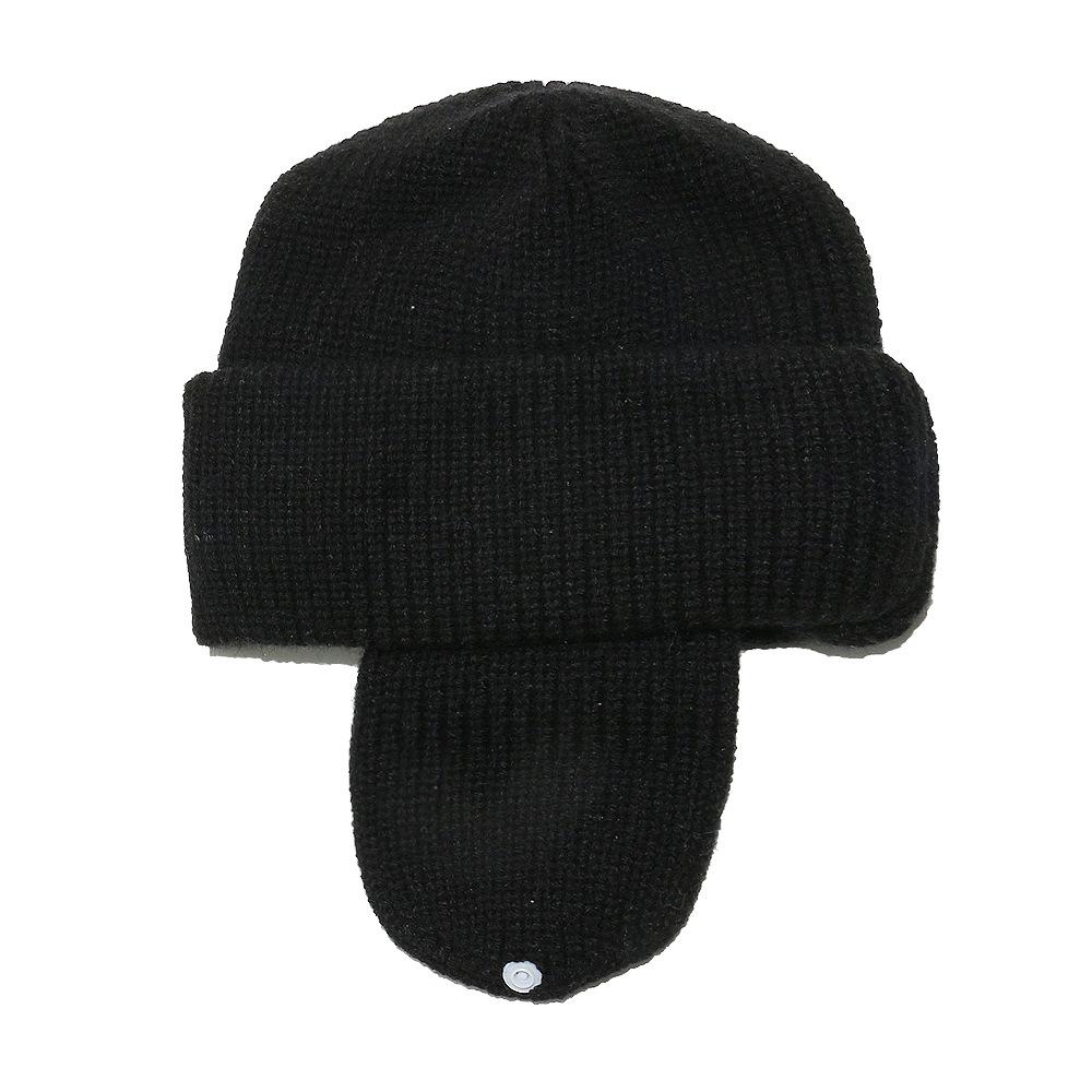 

Autumn and winter new solid color simple warm wool hat children s knitted hat ear hat winter M（52-54cm） чёрный