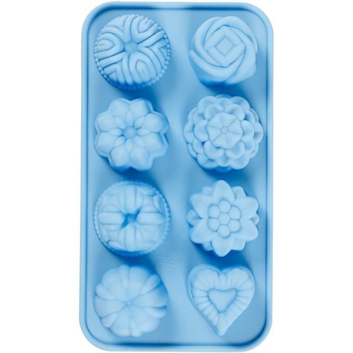 Silicone Mold - Cupcakes - 8 Patterns - Blue - Freezer Safe - Dishwasher Safe