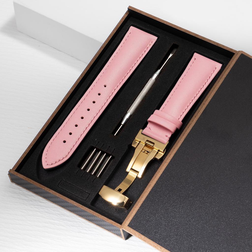 2026 Leder-Uhrenarmband 18mm 20mm 22mm Uhrenarmband Automatisches Schmetterlingsverschluss Herren und Damen Business mit Box Armband