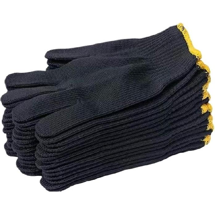 12 Paar Arbeitsschutzhandschuhe Rutschfest Verschleißfest Baumwolle Nylon Outdoor Bauarbeits-Handschuhe(Farbe:Schwarz), 19-21 cm