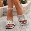 Fashion 2025 New Ladies Shoes Open Toe Women's Slippers Fashion Metal Decoration Daily Square Toe Summer Plus Size Concise Flat Slippers