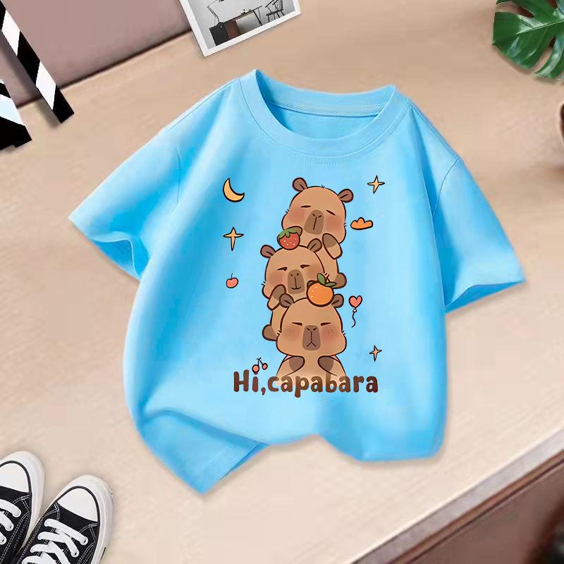 Kid T Shirt Capybara Printed Children T-shirt Kids 100% Cotton Clothes Tshirt Tops Tee Boys Girls Baby Tee 2-13Y