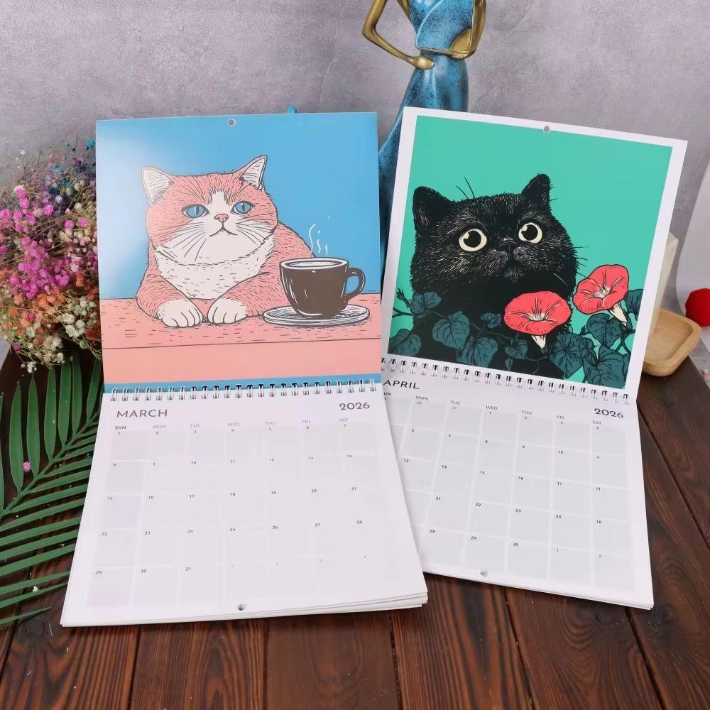 2026 Wall Calendar 2026 12 Month Layout Hangable Design Monthly Calendar Funny Cat Art Monthly Calendars Cat Design Calendar