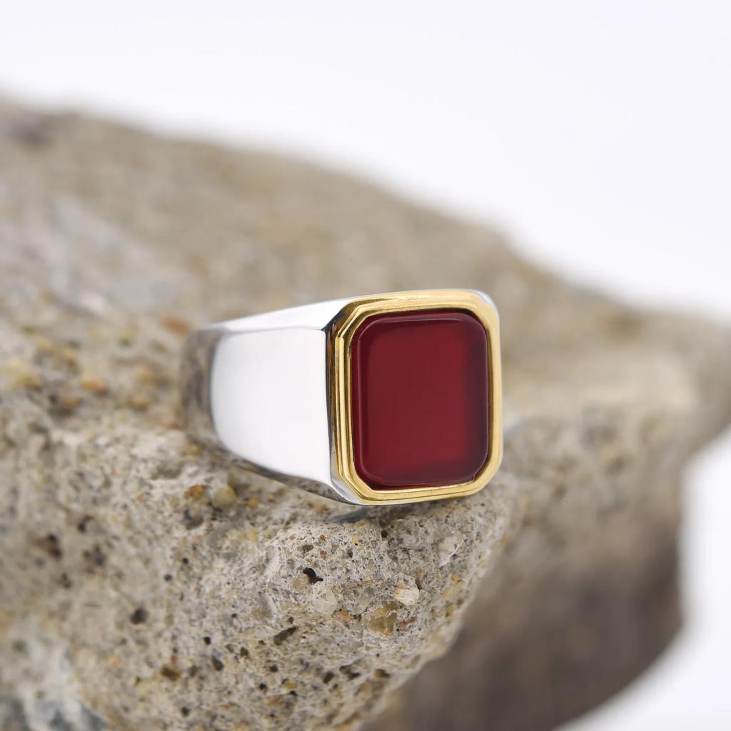 Men's/Women High Quality Stainless Steel Multiple Colors Gemstone Styles Golden Onyx Rings Jewelry