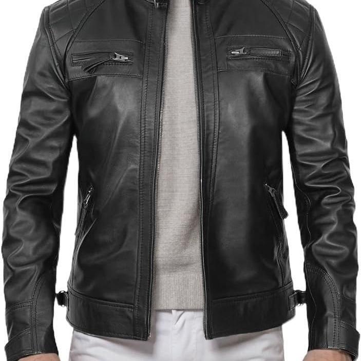 New Men's Leather Jacket Male Teen Stand-Up Collar Punk Men's Motorcycle Leather Jacket Stand-Up Collar Leather Jacket Men