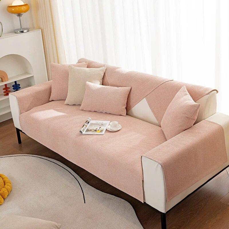 Living Room Cotton Sofa Towel Anti-Pet Scratch Protection Sofa Cover Solid Color Sofa Cushion Cover Universal Non-Slip Cushion