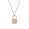 Kang Kang Luxury H Bag Necklace: Sterling Silver & 18K Rose Gold Diamond Pendant for Women