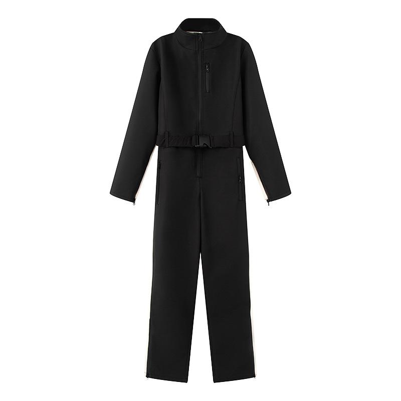 

Весенне-осенний лыжный комбинезон женский элегантный для скейтбординга цельный флисовый лыжный боди женский с длинным рукавом водонепроницаемый ветрозащитный лоскутный лыжный комбинезон M чёрный