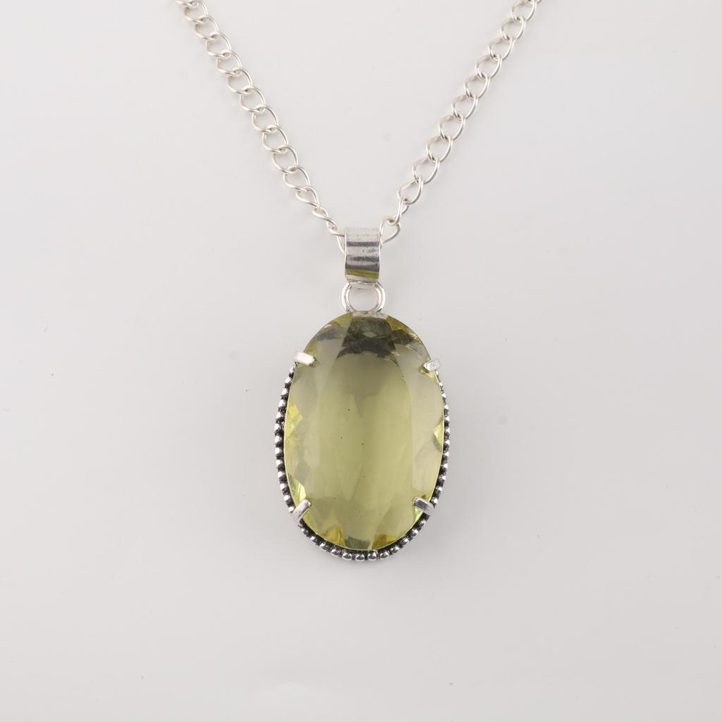 Green Amethyst Gemstone Silver Pendant 1.75" , 925 Sterling Silver Handmade Jewelry, Partywear Pendant Gift For Women PP-63-1