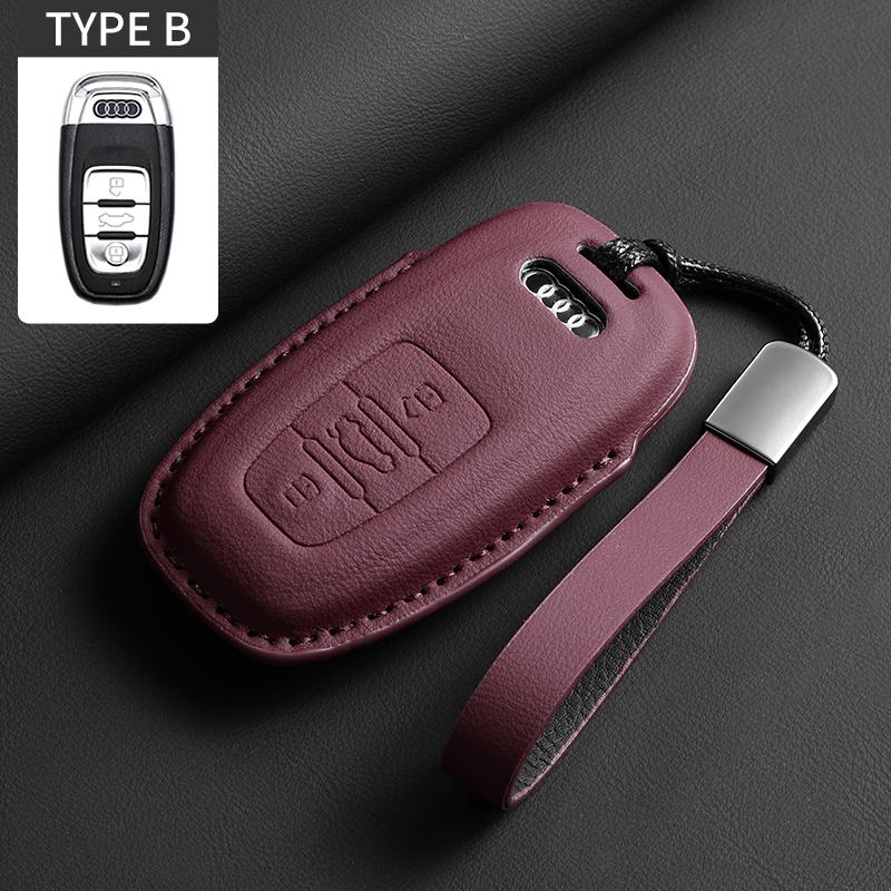 Leather Car Key Case Cover For A4L A5 Q7 TT TTS A3 A4 B9 A6 A7 4K A8 E-tron Q5 Q8 C8 D5 SQ8 Car Keychain Accessories