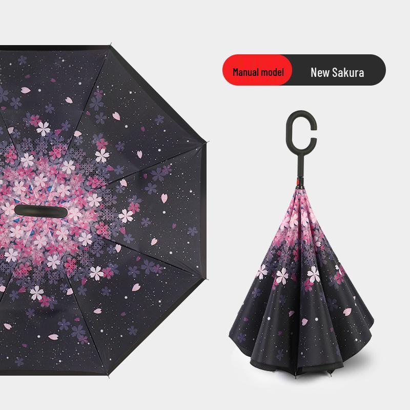 Double-Layer Reverse Umbrella with Standable Handle - Large, Durable, Sun & Rain Protection for Men & Women