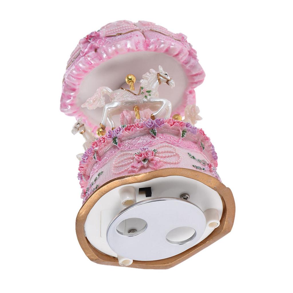 Luxury Dream 3 Horse Rotating Carousel Merry Go Round Windup Music Carousel with Colorful Color Change LED Luminous
