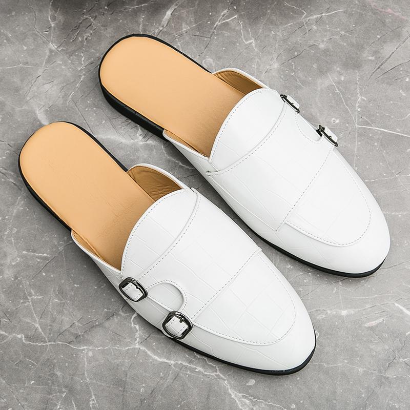 2025 Summer Half Shoes For Men Leather Mules Men Semi-Drag Casual Shoes Backless Loafers Slippers Male Slides Slip On Flats