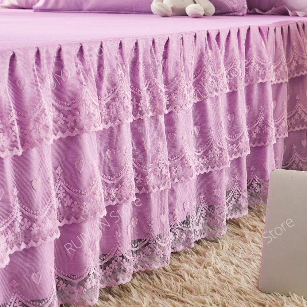 Solid Princess 3 Layers Bed Skirt Non-slip Mattress Cover Lace Ruffled Bed Skirt Bedsheet Bedroom Bed Cover Bed Skirt Bedspread