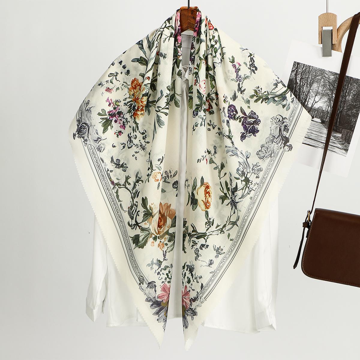 

110*110cm Vintage Printed Satin Square Scarf Muslim Hijab Shawl Female Design Lady Wraps Foulard Headbands Bufanda Large Bandana