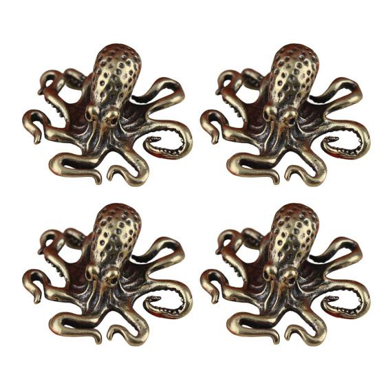 1/2/3/4Pcs Brass Octopus Figurine Metal Carving Octopus Statue Sea Animal Sculpture Feng Shui Decoration Home Office Desktop Ornament