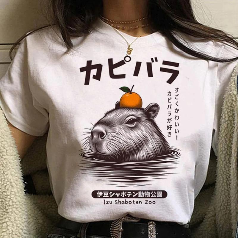 Capybara Streetwear Mode d'Été T-shirt Femme Harajuku Chemise Vêtements Kawaii Manches Courtes T-shirt en Coton Haut Décontracté à Col Rond