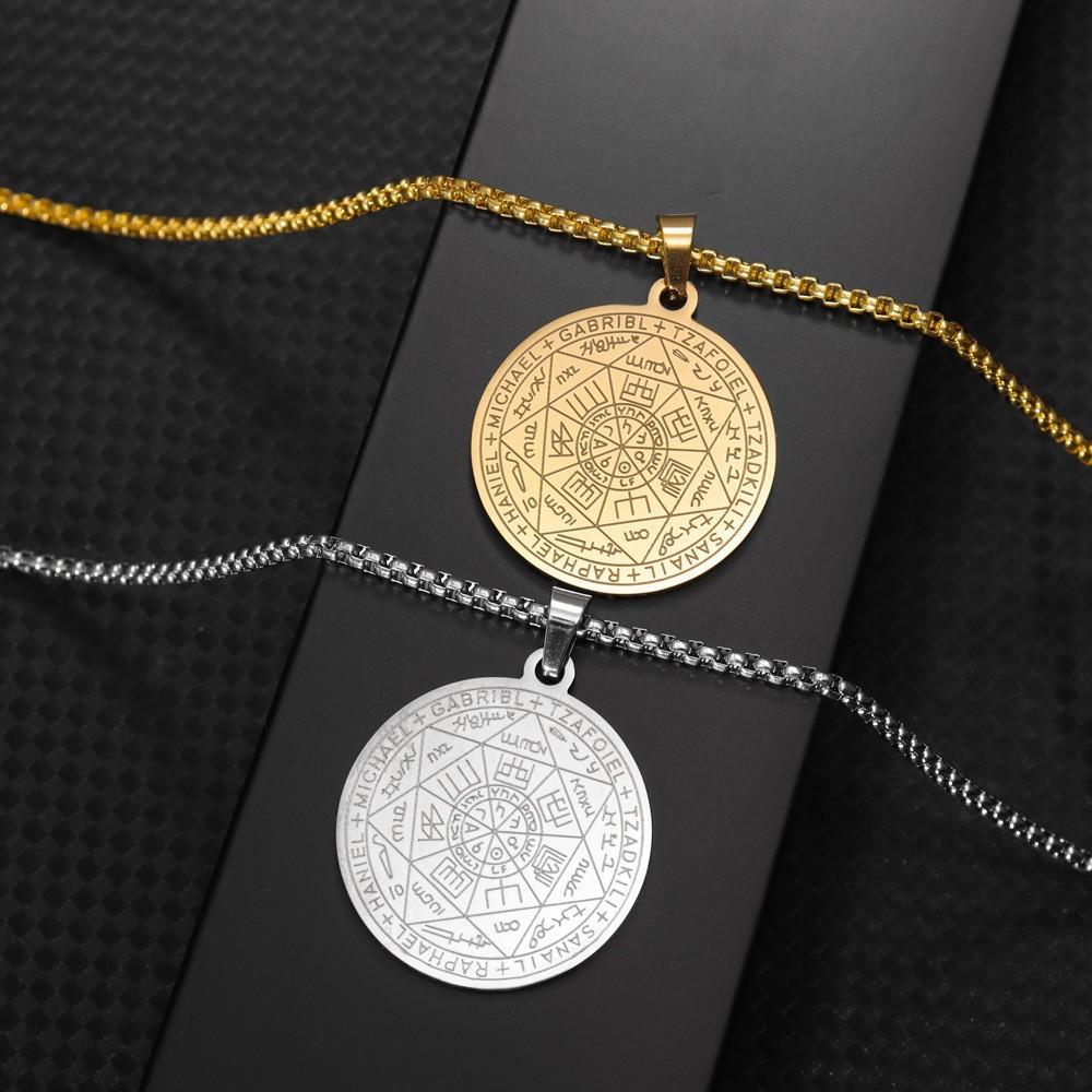 Seven Archangels Amulet Stainless Steel Necklaces Men Seal of Solomon Talisman Necklace Protection Jewelry Collar Hombre N1162S2