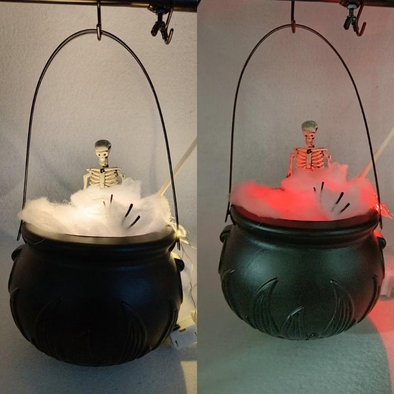 Halloween Candy Container Cauldron Bucket with LED Lighting Plastic Party Accent for Window and Counter Display
