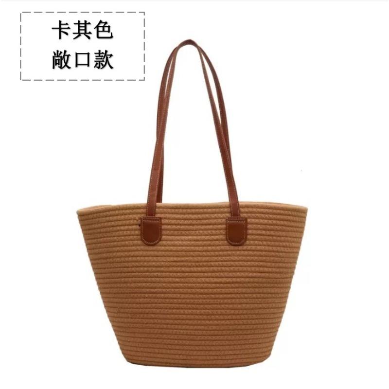 New shoulder cotton rope straw bag versatile hand-woven bag women's large-capacity tote bag seaside vacation beach bag