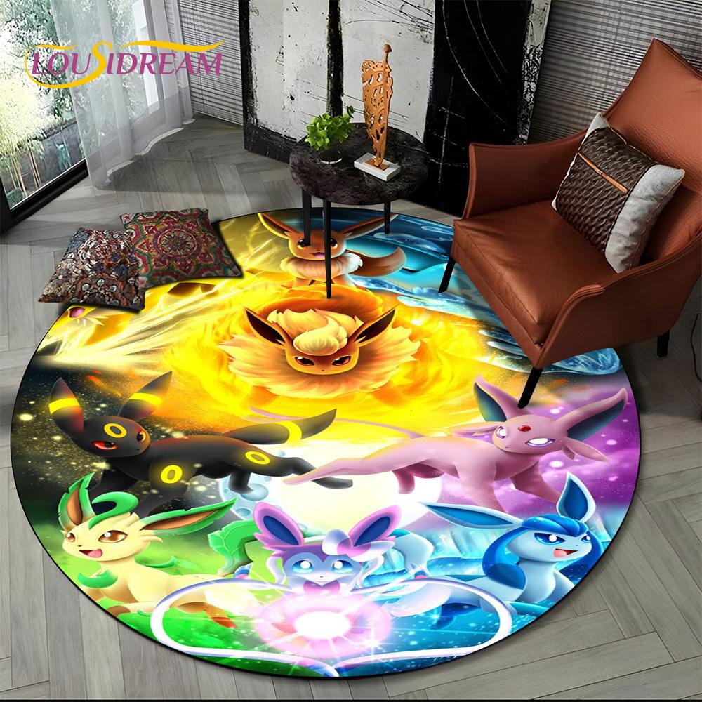 26 Style Cartoon Pokemon Cute Pikachu Round Area Rug,Carpet for Living Room Bedroom Sofa Playroom Decor,kids Non-slip Floor Mat