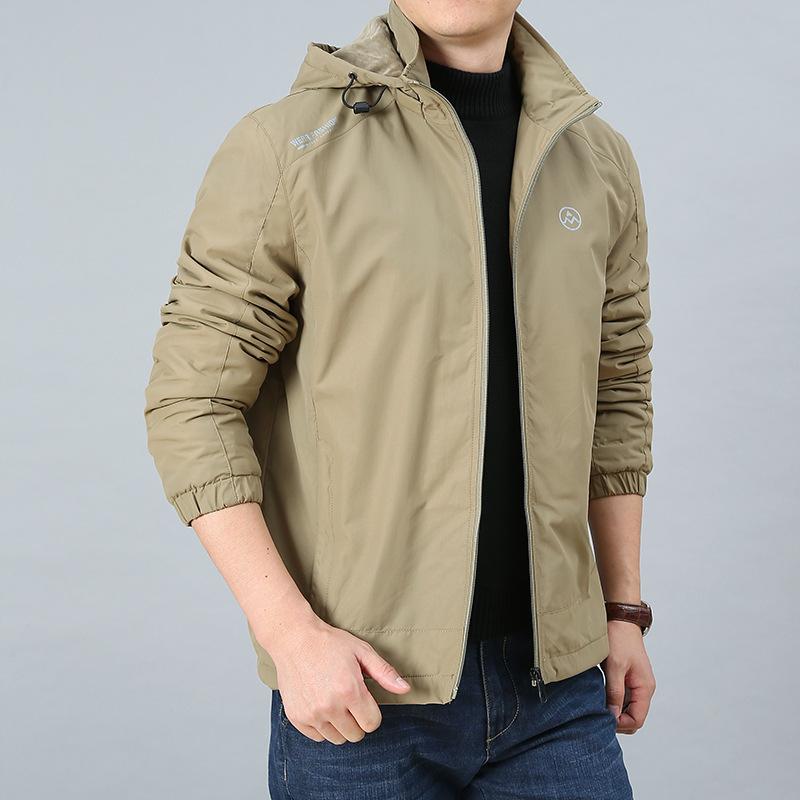 Men's Fleece Jacket Hooded Casual Blue Middle-aged Thermal Jacket
