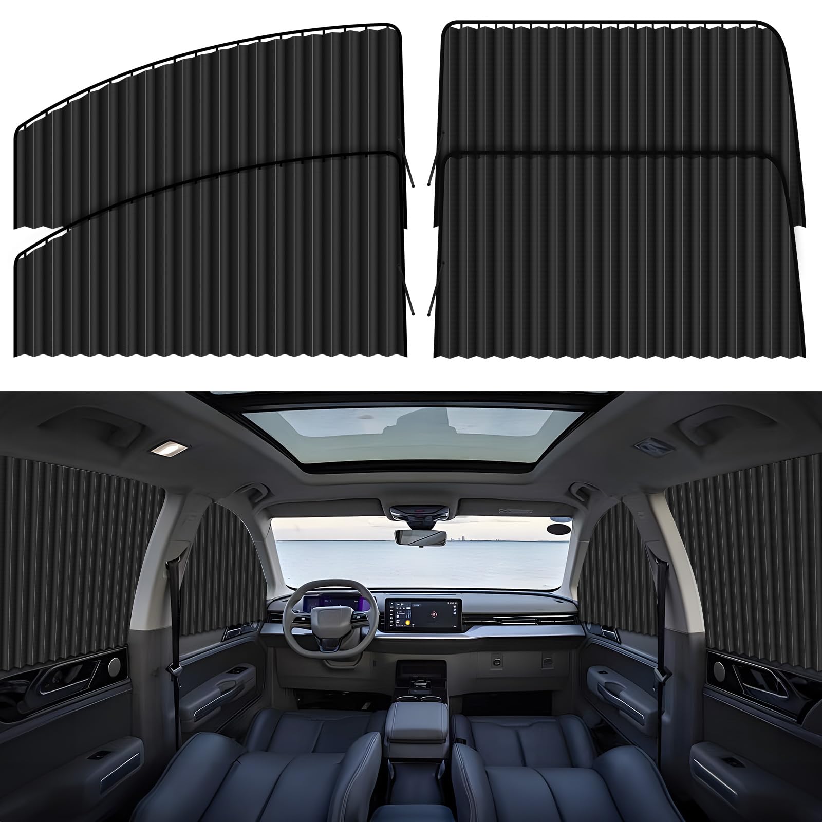 

ZATOOTO Car Sunshade Curtains with Magnets for Car Pleated UV Privacy Easy Car Black Built-in Camping, Design, Blackout, Protection, Protection, чёрный
