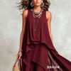 Vestido Largo Asimétrico sin Mangas con Cuello en V para Mujer Elegante Vestido de Fiesta