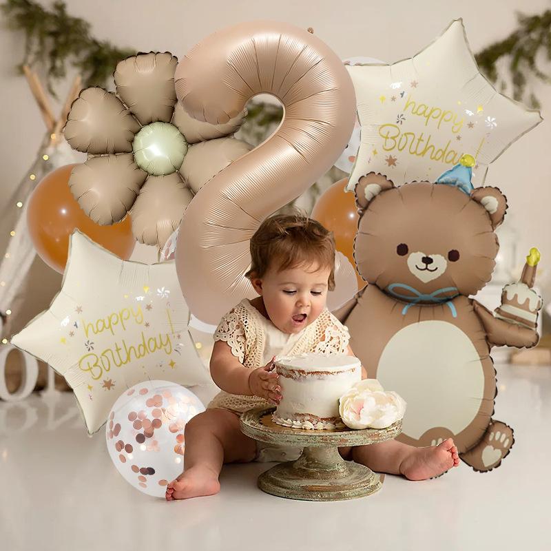 Cake Bear Birthday Hat Aluminum Film Balloon Party Background Props Daisy Birthday Kindergarten Digital Arrangement