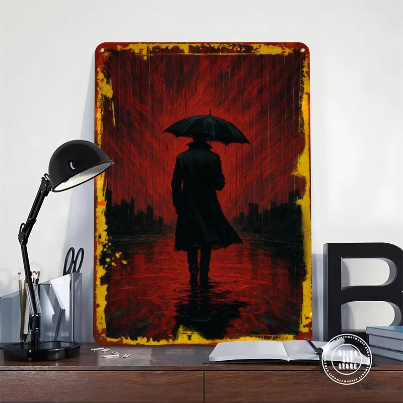 Red Rain Mystery Man Poster Customized Wall Art Vintage Metal Signs Retro Tin Plaque for Man Cave Apartment Decoration Room Home