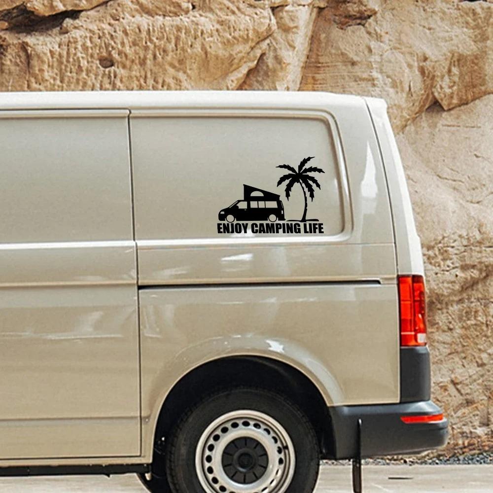 Enjoy Camping Life Slogan Car Windshield Sticker Window Body Vinyl Decal Decoration For VW Volkswagen Transporter T4 T5 T8 Bus