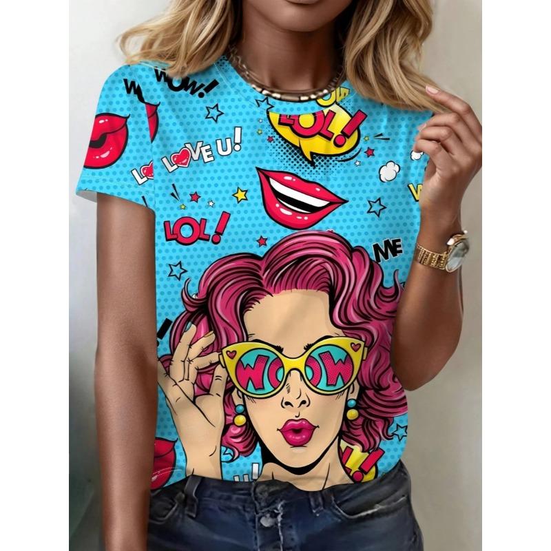 Fashionable Women Print T-shirt Comfortable Loose Women's Short Sleeved Creative Fun T-shirt