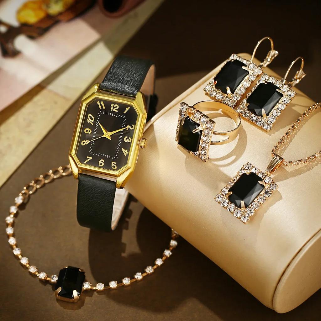 1/5/6PCS Luxury Square Women's Watches Fashion Ladies Quartz Wristwatch Jewelry Set Classic Simple Femme Relógios Masculino