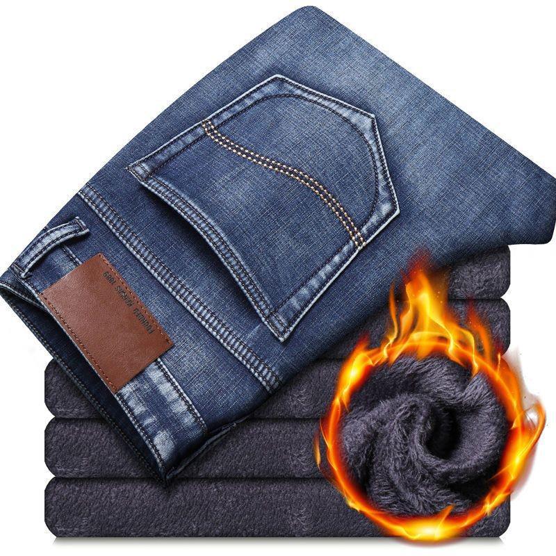 2025 Autumn Winter Men's Plus Velvet Thick Straight-Leg Jeans - Large Size, Loose Fit, Business Casual Youth Denim