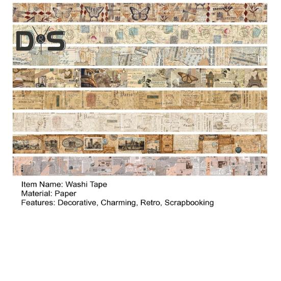 8 Rolls Retro Washi Tape Set Vintage Decorative Masking Tape for Scrapbooking Journaling Supplies DIY Crafts Gift Wrapping