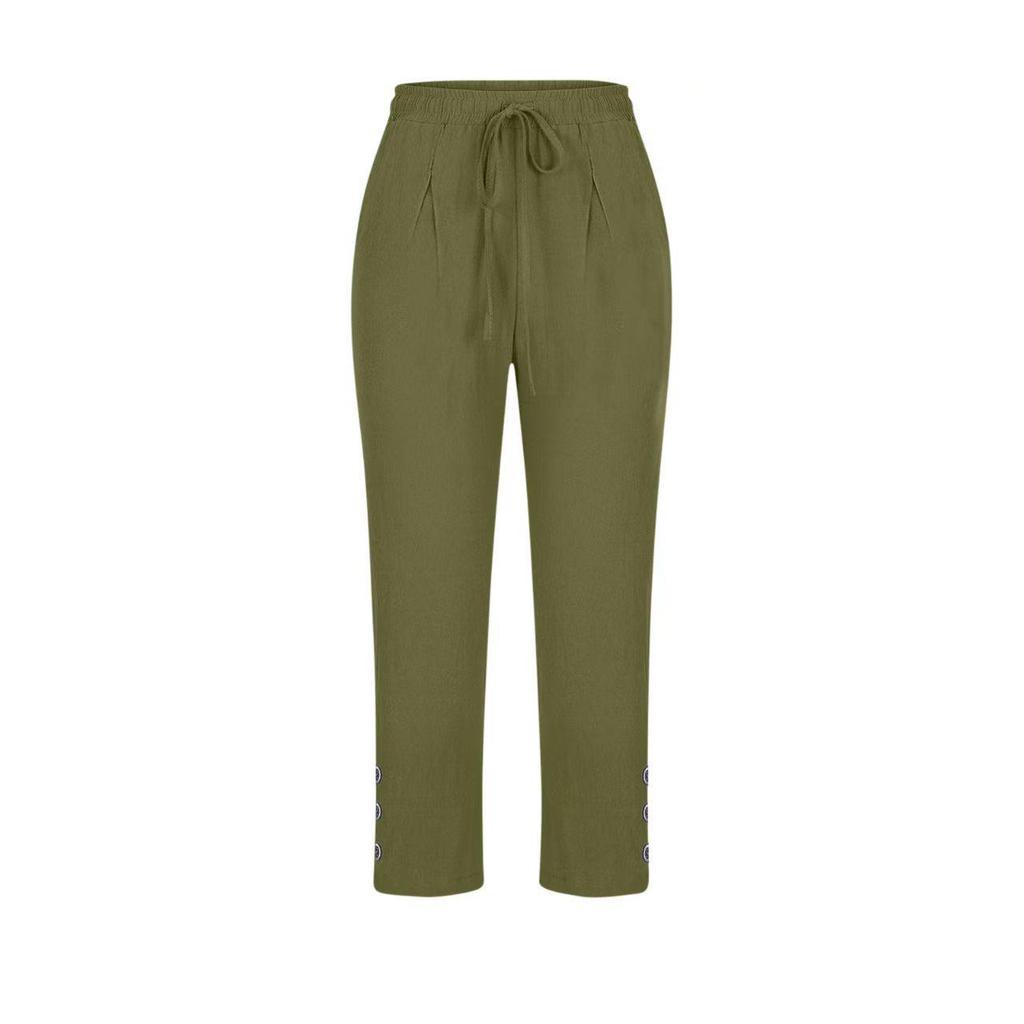 2025 Cotton Linen Loose Fit Button Cropped Pants
