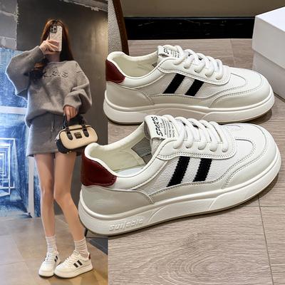 The First Layer of Cowhide~ Genuine Leather Thick-soled White Shoes Women's Shoes Are In Autumn, New Casual Sports Single Shoes Women's Board Shoes