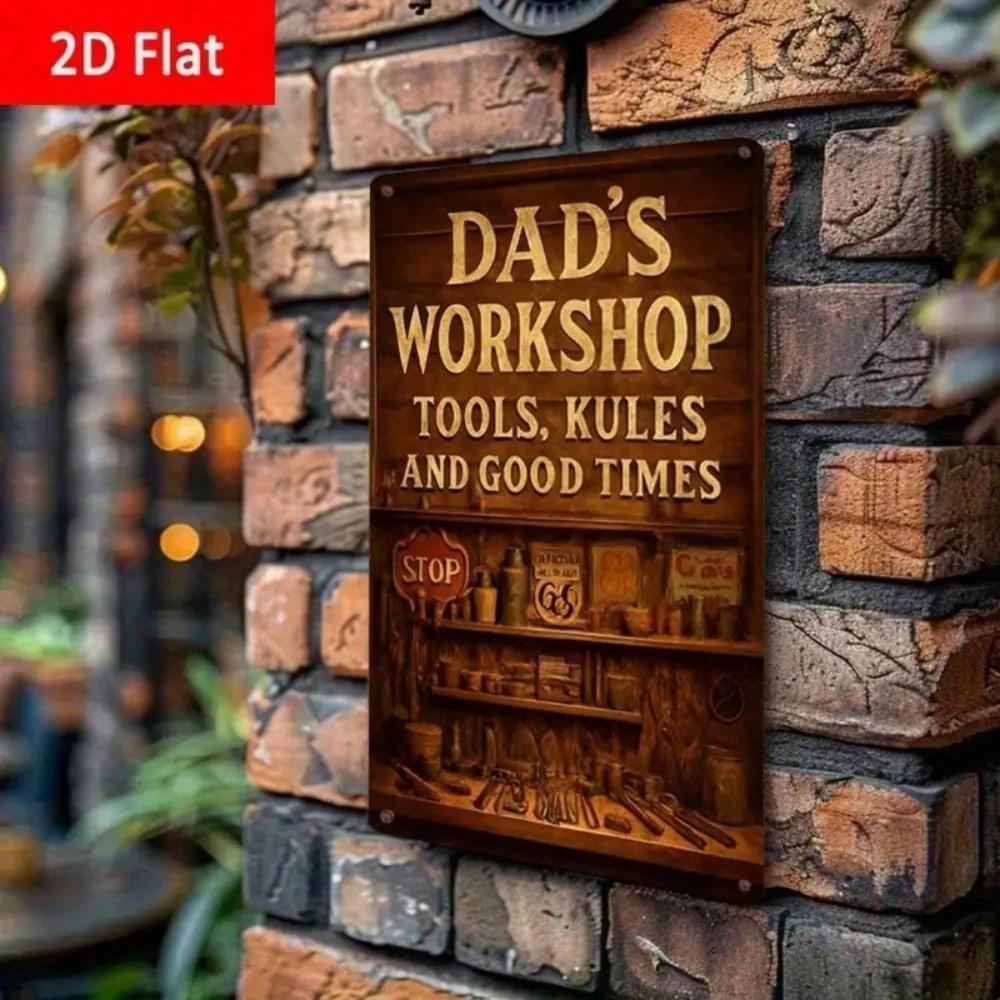 Retro Dads Workshop Metal Sign Rusty Tin Garage Wall Decor Funny Handyman Father's Day Man Cave Gift 8x12 Inch