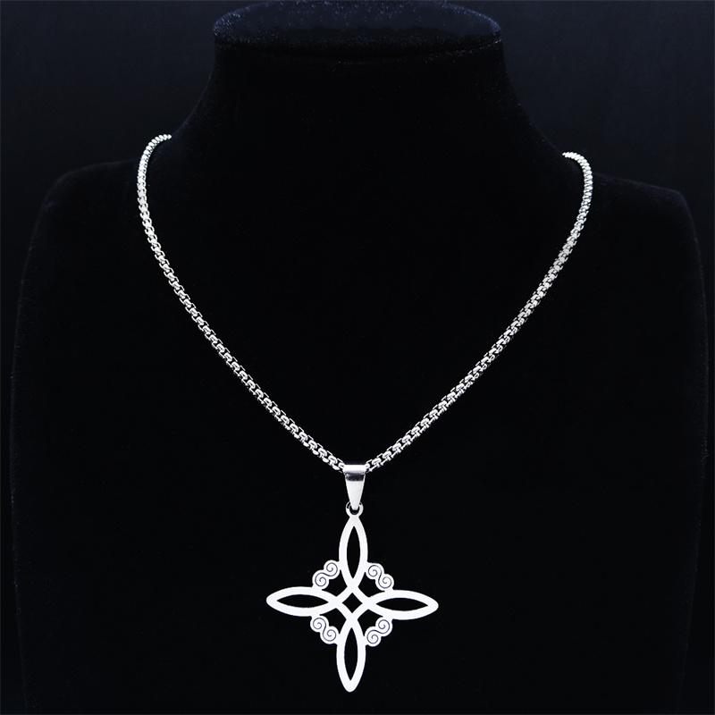 Acciaio Inossidabile Stregoneria Nodo Irlandese della Strega Collana Catena Uomo/Donna Colore Argento Collane Wicca Gioielli da Strega nudo de bruja