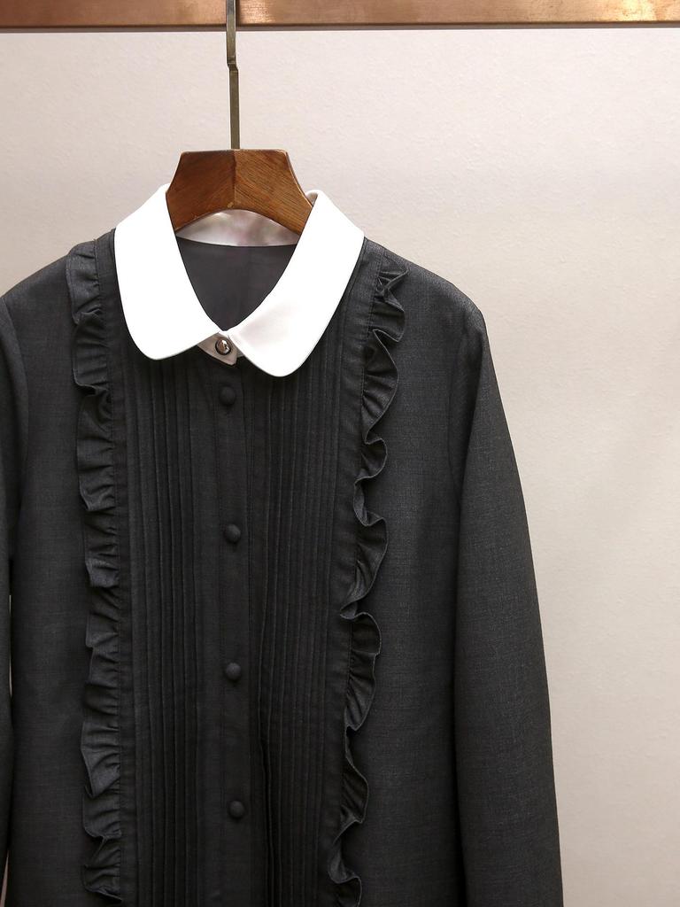 Spring Gray Color Block Ruffle Patchwork Dress for Women