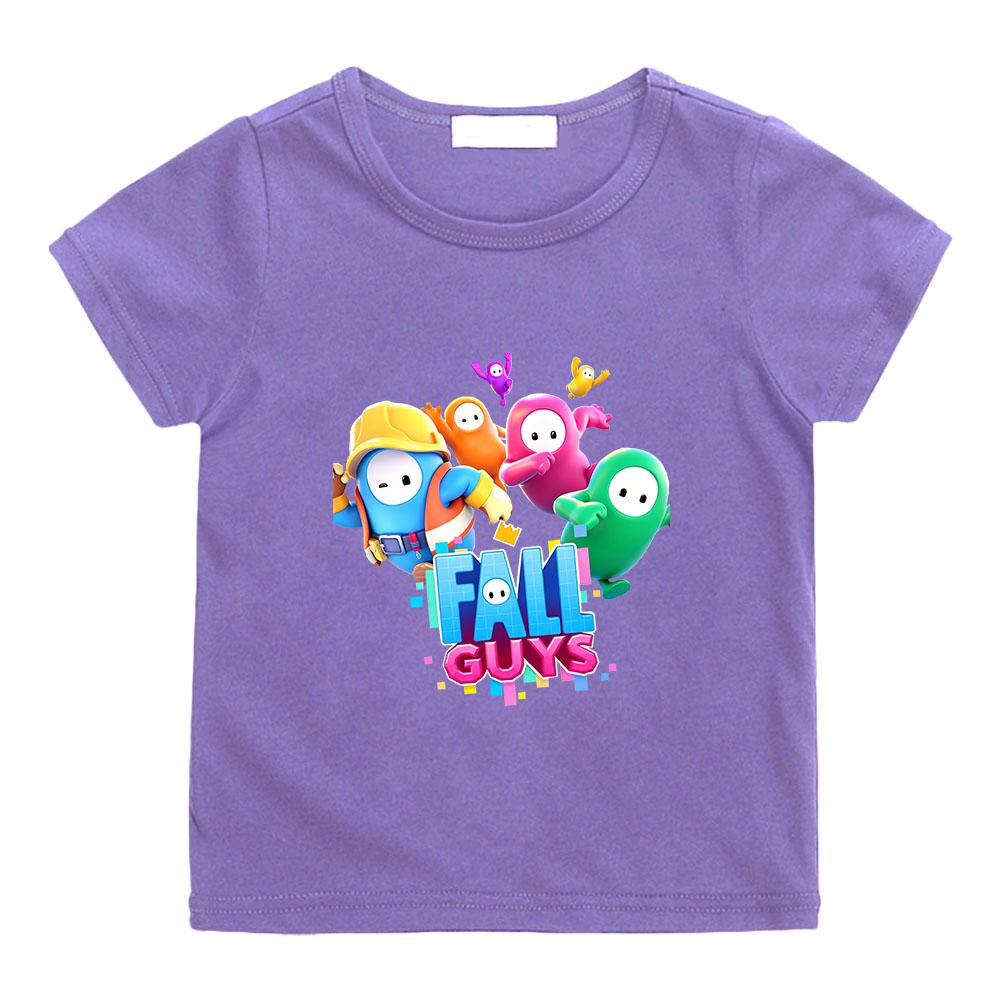 Camiseta Infantil Fall Guys 100% Algodón Camisetas Estampado Gráfico de Dibujos Animados Tops Casuales Niños Unisex Cuello Redondo Manga Corta Verano
