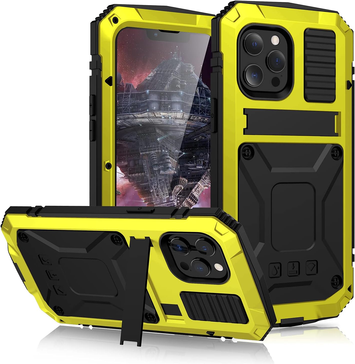 

For IPhone Air 11 12 13 14 15 16 Plus 17 Pro Max 16e 17e Aluminum Metal Case Shockproof Heavy Duty Cover Glass Screen Protector aluminum&Case & Screen Protector&iPhone17 жёлтый